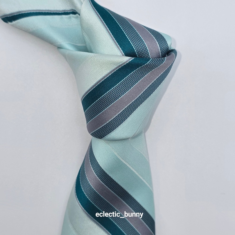 Don Loper Beverly Hills Vintage Polyester Silk Necktie Light Blue Teal Striped